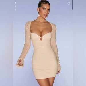 Oh Polly St. Germain
Embellished Long Sleeve Mini Dress in Sand